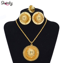 Shamty Hot Ethiopian Bridal Jewelry Sets African Nigeria Sudan Eritrea Kenya Pure Gold Color Habasha Style Wedding Sets D30019