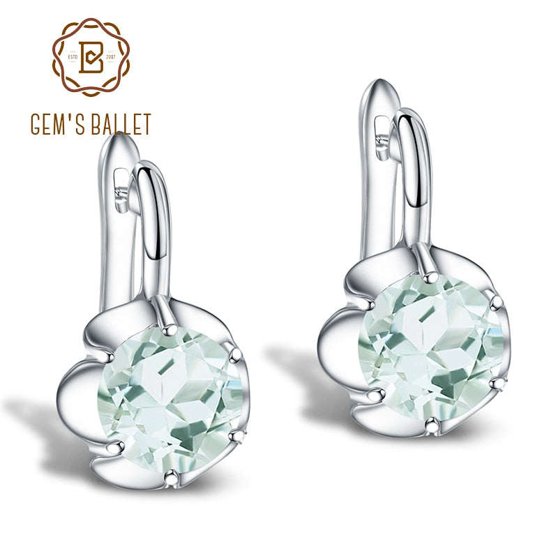 GEM&#39;S BALLET Pure 925 Sterling Silver Fine Jewelry Oval 5.47Ct Natural Green Amethyst Birthstone Stud Earrings For Women