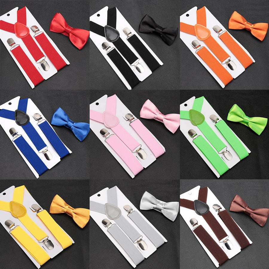 Kids Suspenders with Bowtie Fashion Children Bow Tie Set Boys Braces Girls Adjustable Suspenders Baby Wedding Ties Accessories