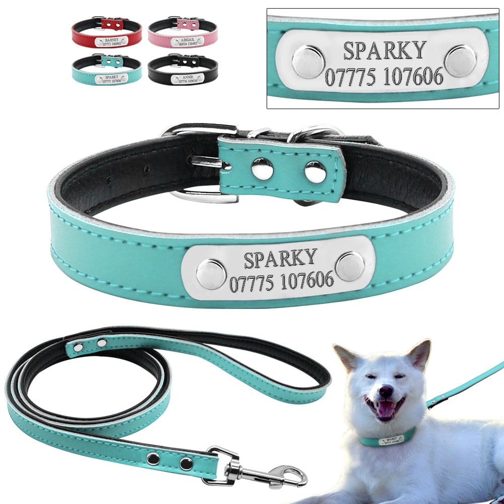 4 Colors Personalized Engraved Dog Collar Leash Set Customized Name Phone Metal Buckle Cat Puppy Pet  ID Collar XS S M