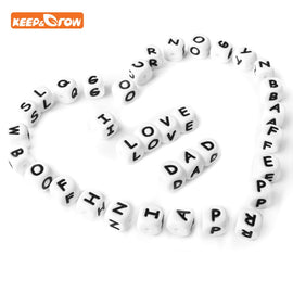 Keep&amp;grow 10Pcs Silicone Letter Beads Baby Teether Bead For Any Name Pacifier Chain 12MM Alphabet Beads Necklace Teething Toys