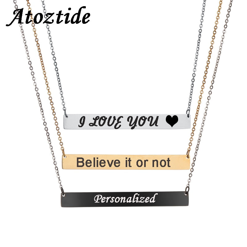 Atoztide Personalized Name Stainless Steel Bar Necklace For Women Gold Color Chain Necklace Customized Letters Nameplate Jewelry