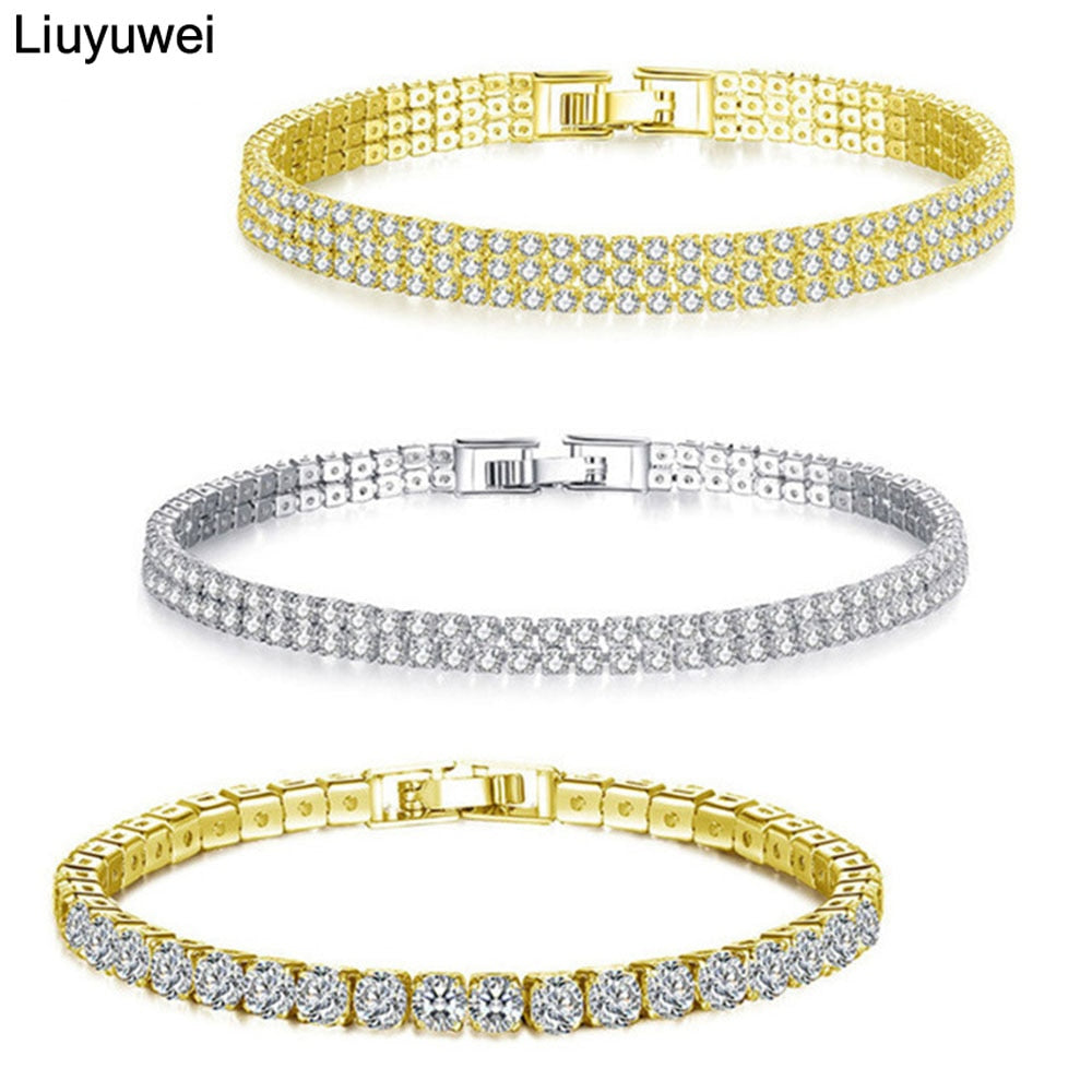 Liuyuwei Fashion Cubic Zirconia Tennis Bracelet &amp; Bangle Gold Silver Color Charm Bracelet For Women Bridal Wedding Party Jewelry