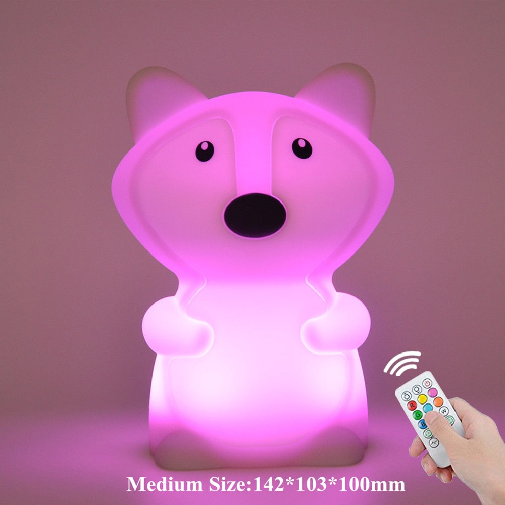 Bear Dog Fox LED Night Light Touch Sensor Remote Control 9 Colors Timer USB Rechargeable Silicone Animal Lamp for Kids Baby Gift