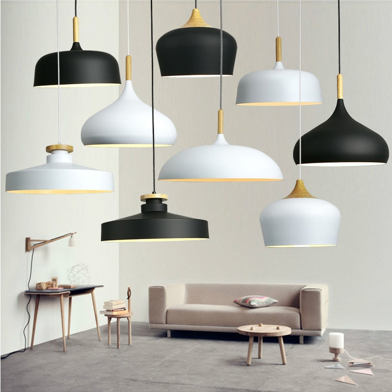 Modern Hanging Ceiling Lamps Wood Aluminium E27 Pendant Lights, Dining Room Table Bedside Kitchen Decoration Lighting