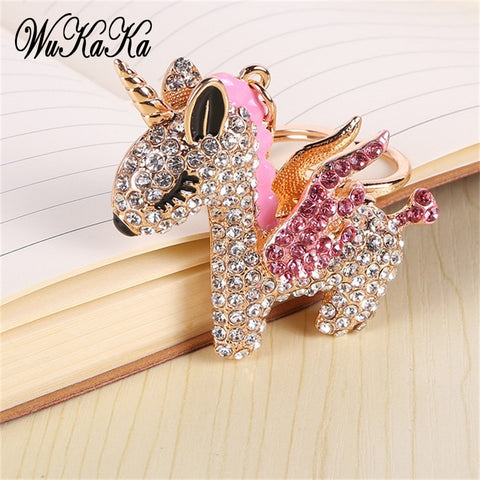 2021 Fashion Full Crystal Rhinestone Unicorn Keychain Car keyrings Women&#39;s bags Decoration Accessories horse Pendants Jewelry