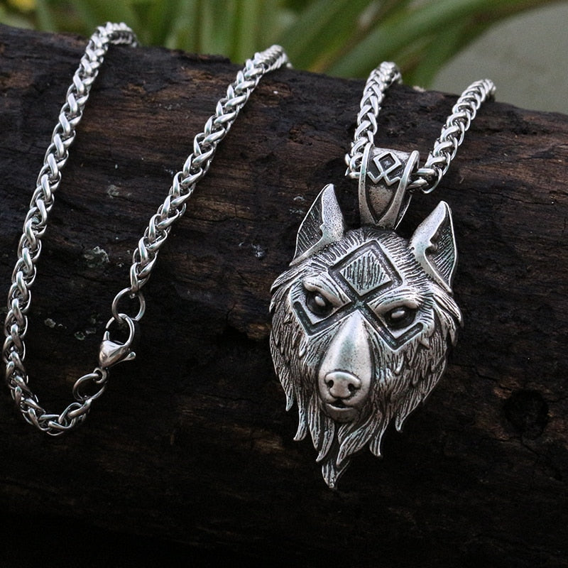 lanseis 1pcs viking wolf head  pendant norse wolf symbol men necklace  jewelry