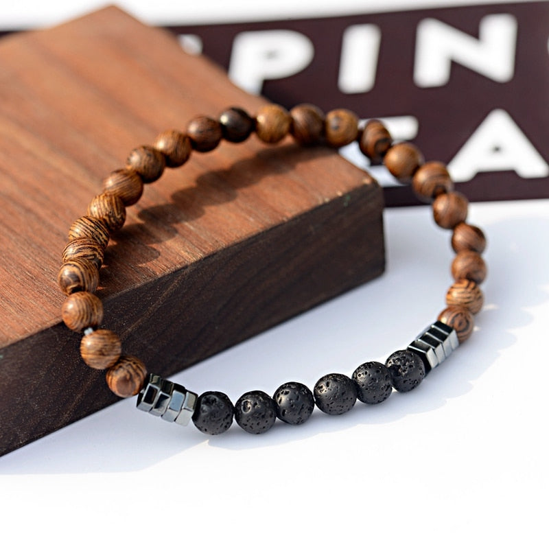 2020 Classic Women 6MM Natural Wood Beads Bracelet Men Ethnic Hematite Lava Stone Bracelet Homme Prayer Jewelry Yoga Bracelet