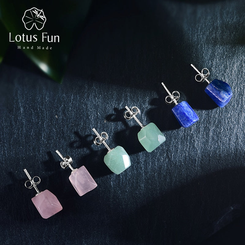 Lotus Fun Real 925 Sterling Silver Earrings Natural Stone Designer Fine Jewelry Vintage Fashion Stud Earrings for Women Brincos