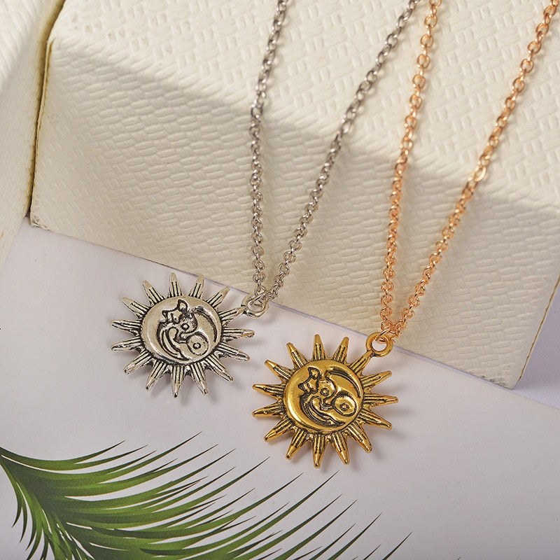 Cute Small Sun Pendant Necklace for Women Gold Color Necklace Chain Necklace Bohemian Collar Jewelry Girls Gifts