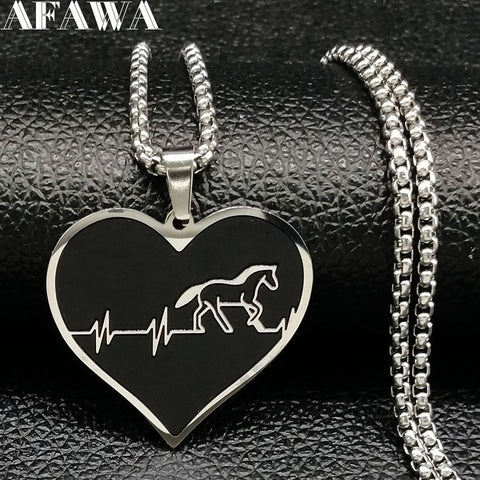 Fashion Horse Stainless Steel Choker Necklace for Men Silver Color Black Heart Necklace Jewelry colgante hombre N1048S01