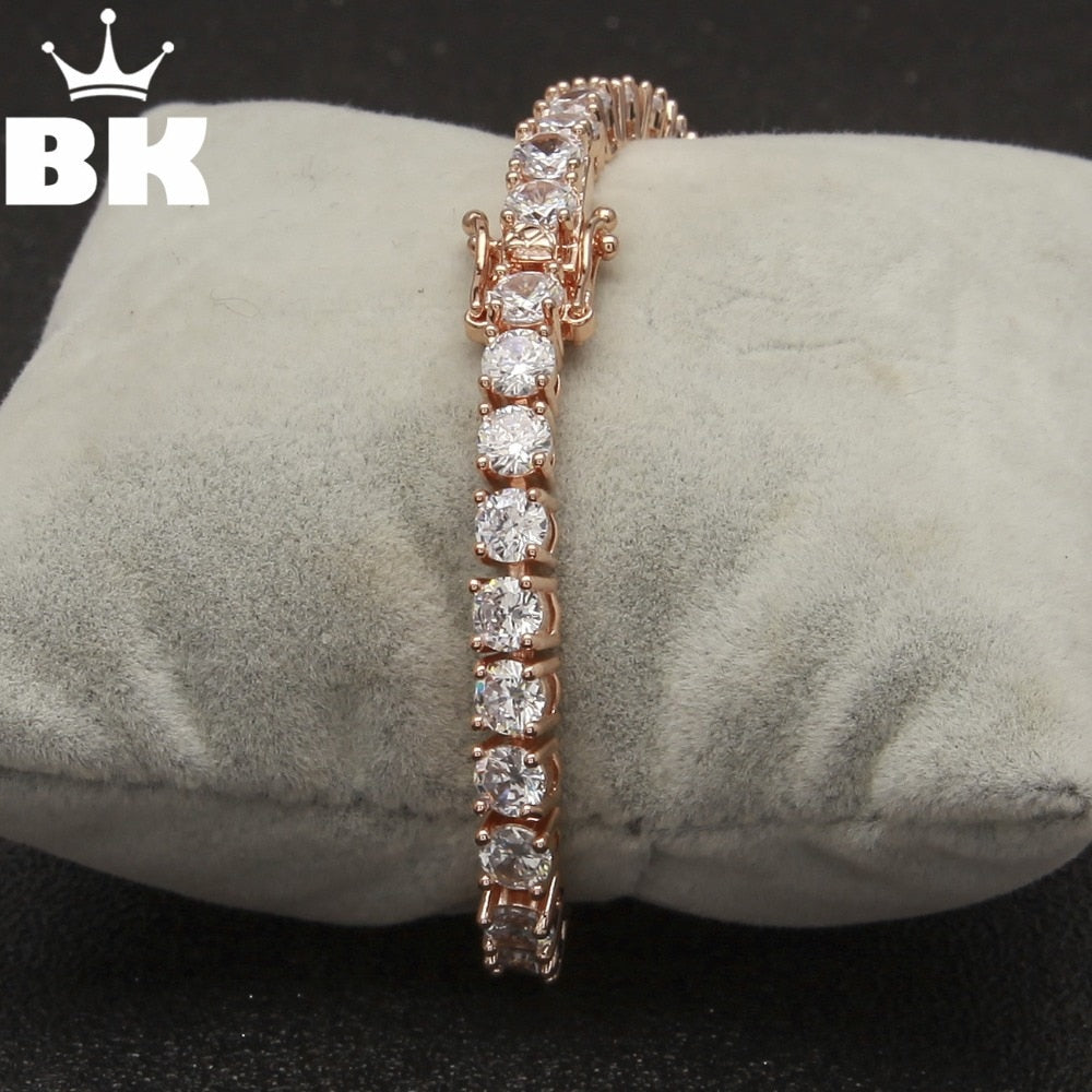 5mm Rose Gold Color CZ Tennis Bracelet Hip Hop Copper Iced Out Cubic Zirconia Jewelry For Men Women