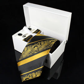 KAMBERFT Luxury Ties for Men Paisley Silk Jacquard Woven Tie Handkerchief Cufflinks&clips Gift Box Set  Wedding Party Neck tie