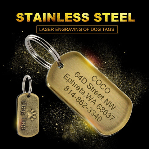Customized Dog ID Tag Stainless Steel Military Dog Tags Free Engraved Nameplate Name Tags Pet Collar Pendant Dog Accessories