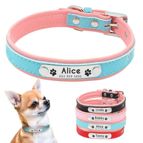 Personalized Dog Collars Leather Padded Customized Dogs Collars Name ID Collar For Small Medium Dogs Cats Blue Pink Black Red