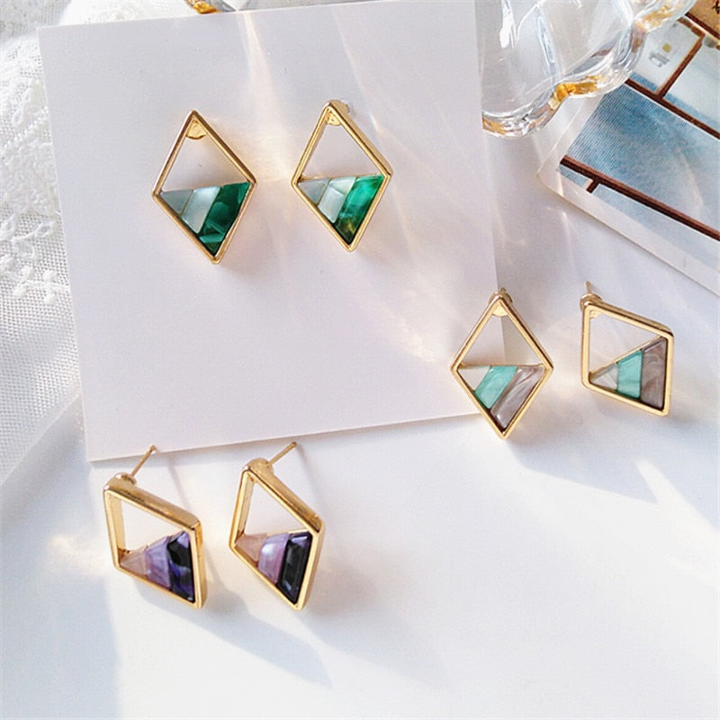 Contracted lozenge color contrast color earrings female fashion lady geometric hollow out the triangle stud earrings earrings