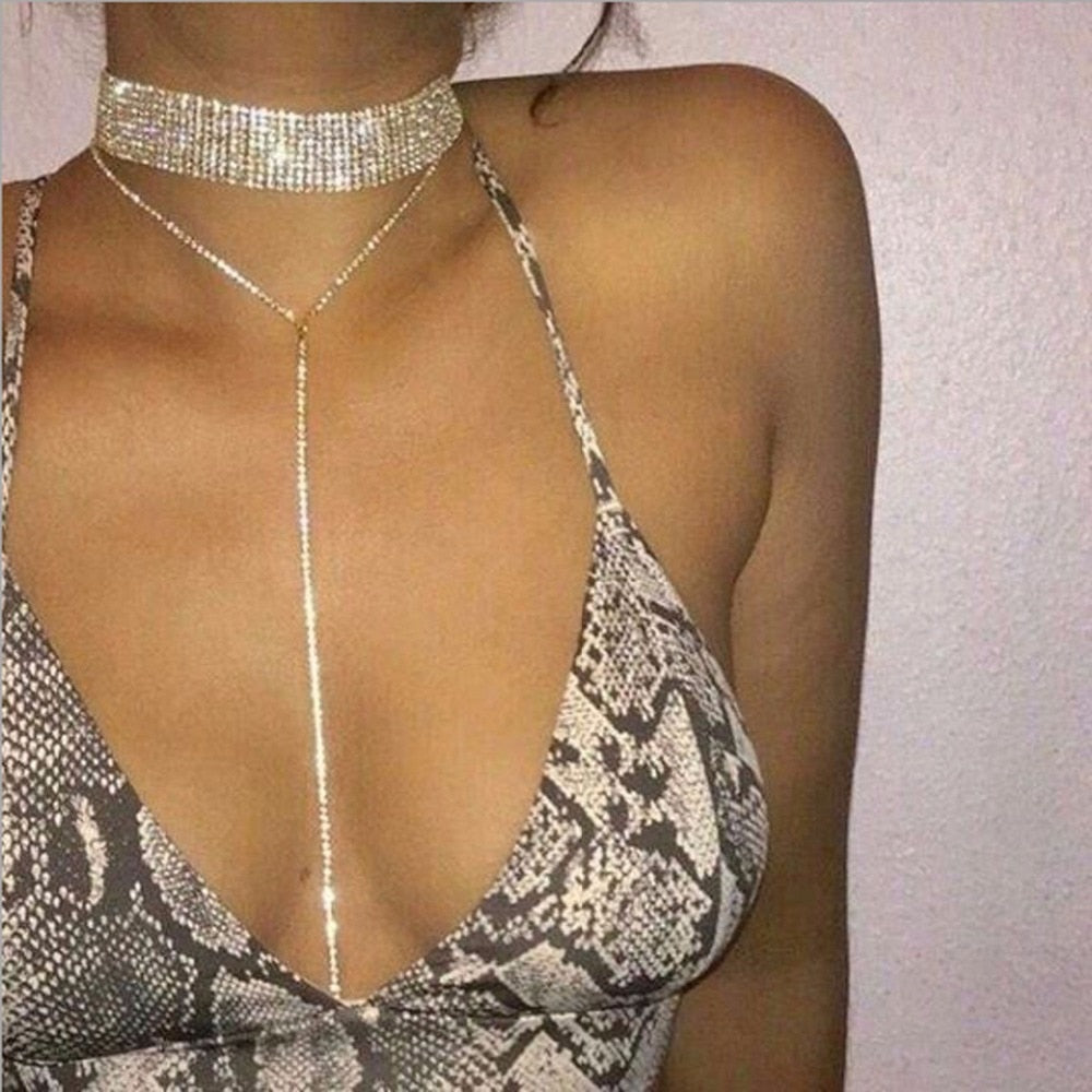 Rhinestone Choker Crystal Gem Luxury Collar Chokers Necklace Women Chunky Maxi Statement Necklace Chocker Jewelry Gift