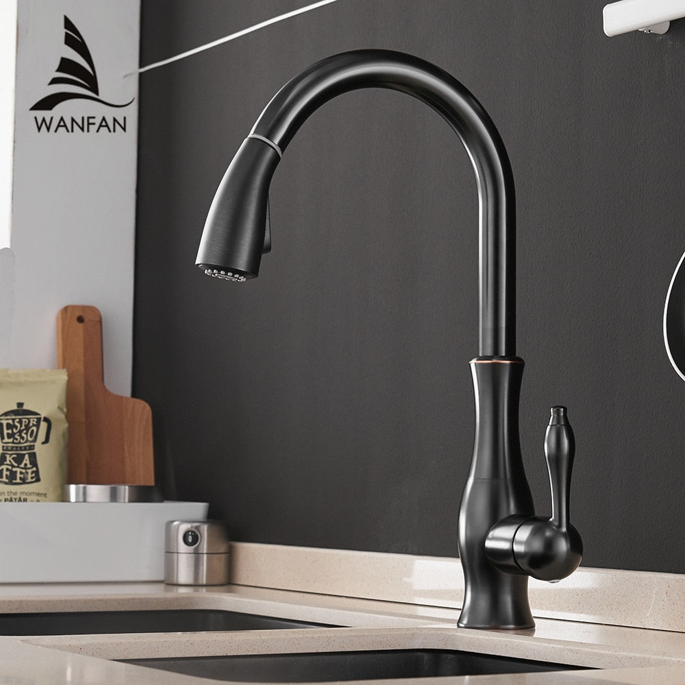 Kitchen Faucets Black Single Handle Pull Out Kitchen Tap Single Hole Handle Swivel 360 Degree Water Mixer Tap Mixer Tap 866011