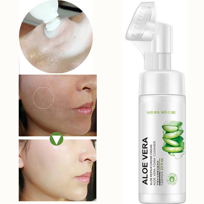 Aloe Vera Face Cleaner Foam With Face Cleansing Brush Exfoliating Deep Cleansing Hydration Blackhead Removal Facial Skin Care