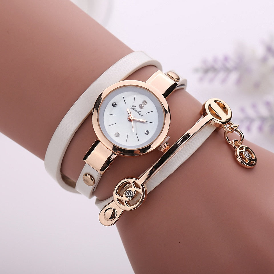 Fashion Women Charm Wrap Around Leather Quartz Wrist Watch Women Rhinestone Watch Female Montre mujer Special Gifts For Women