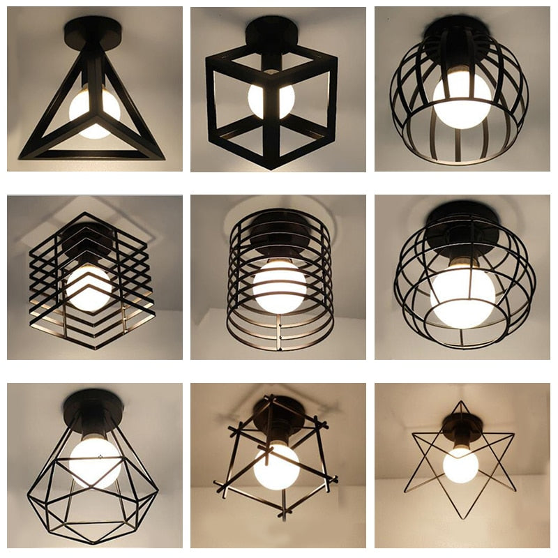 Vintage Ceiling light Modern Nordic Retro Iron Ceiling lamp Decor For Living Room Bar Black Loft E27 Home Lights Cage Fixture