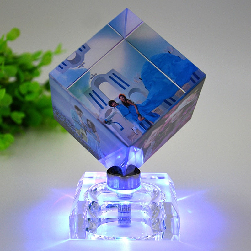 DIY Rotating Square Shaped Crystal Photo Frame Customized Color Printing Picture Frames Glass Personalized Gleamy Gifts