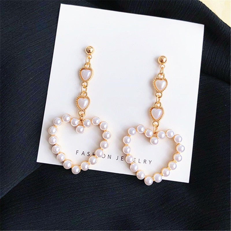 Fashion heart sutd earrings female  Popular long heart pearl earrings banquet jewelry accessories tassel earrings for women