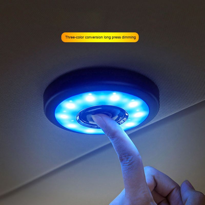 USB Charging LED Light Portable Round Universal Rechargeable Wireless Interior Reading Lamp Touch Type Car Interior Night Light