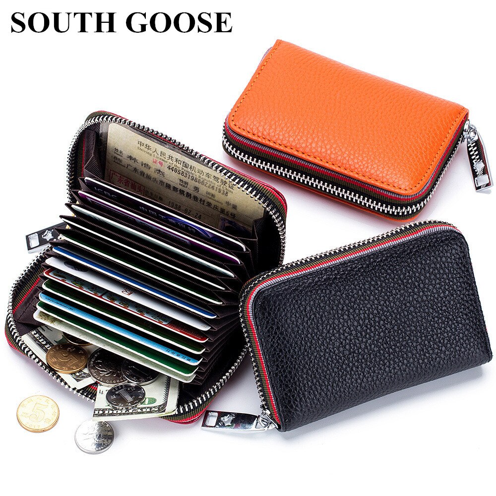 SOUTH GOOSE Genuine Leather Organizer RFID Credit Card Holder Men Business Card Holder Women Minimalist Travel Card Bag Wallets