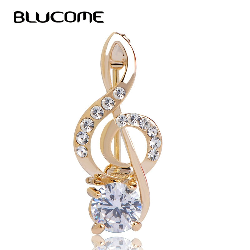Blucome Crystal Music Note Brooch Lady Girls Kid Brooches Hijab Pin For Collar Suit Scarf Accessories Holiday Decoration Jewelry