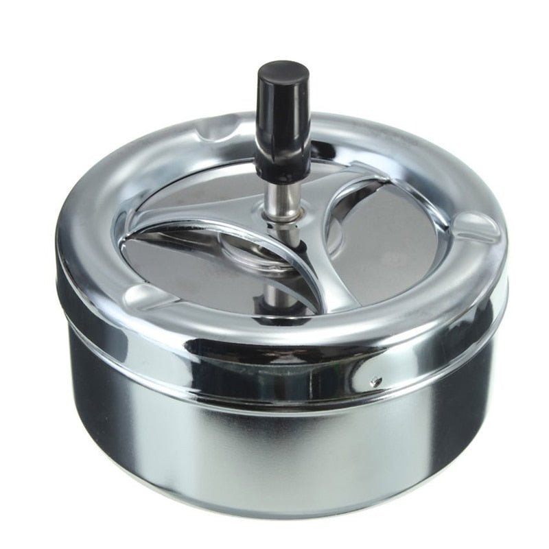 Round Push Down Ashtray Metal Spinning Cigarette Ashtray for Home Office Bar and Restaurant Smoke Ash Tray Holder Indoor Outdoor