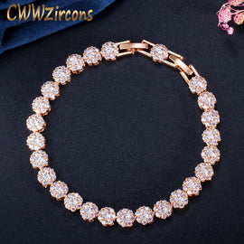 CWWZircons Classic Micro Pave Round Cubic Zirconia Stones Yellow Gold Color CZ Tennis Bracelets for Women Wedding Jewelry CB108