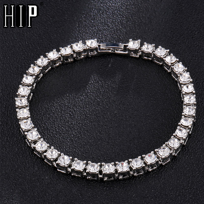 Hip Hop 1Row Bling CZ Iced Out Rhinestone Cubic Zirconia Bracelet Tennis Chain Bracelets For Women Men Jewelry Rose Red