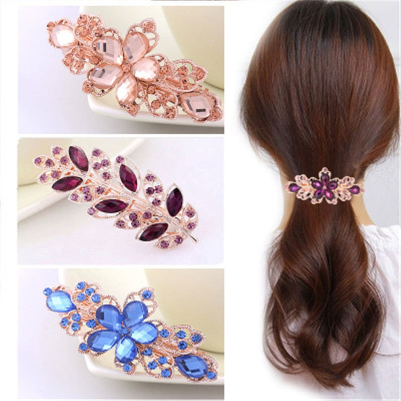 The Hot Rose Flower Rhinestone Hair Pin Europe And America Popular Horsetail Clip Perfect Quality Wild Daily Decorative Hair Acc