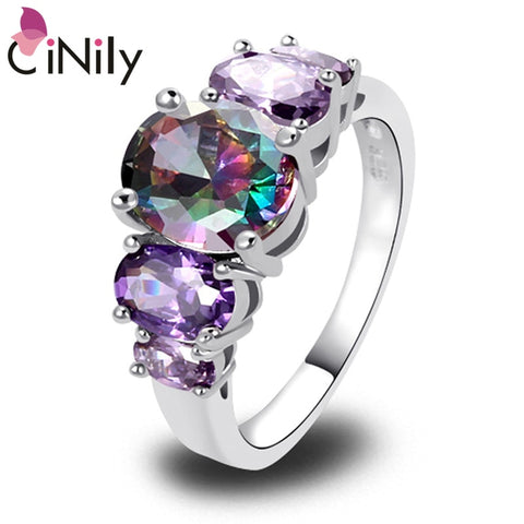 CiNily lussuoso anello di pietra misteriosa anello di gioielli di moda arcobaleno placcato argento per gioielli moda donna anello regalo NJ518