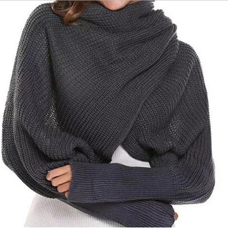  European Style Winter Women Long Scarf With Sleeves Wool Knitted Scarves For Women Thick Warm Casual Shawl High Quality