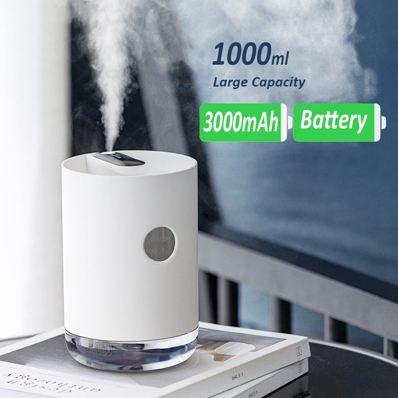 1L Air Humidifier USB Ultrasonic Cool Mist Maker Aroma Difusor 3000mAh Battery Aromatherapy Humidificador Essential Oil Diffuser