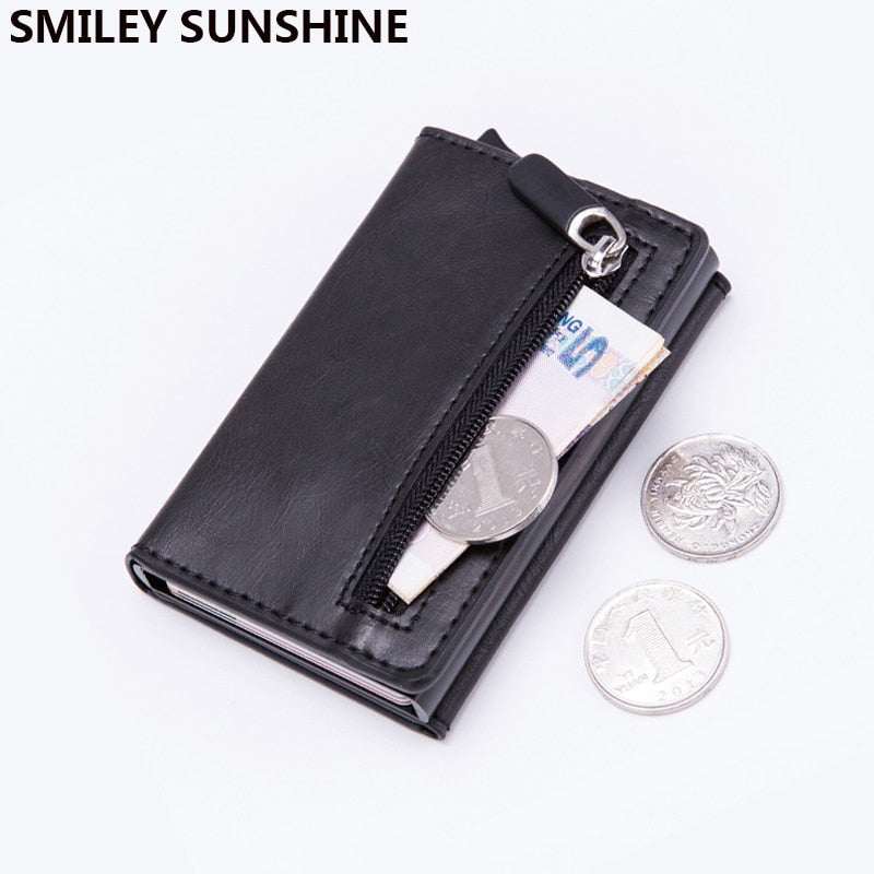 Magnet Rfid Blocking Card Holder Women Men Wallets Thin Slim Wallets Leather Coin Purse Small Male Black Mini Wallet portomonee