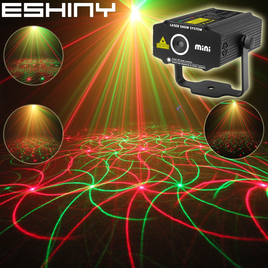 ESHINY Mini 4in1 4 Patterns Whirlwind R&G Laser Projector Lighting Stage Disco DJ Club KTV Xmas Bar Family Party Light Show P17