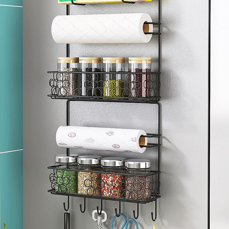 Magnet Fridge Shelf Paper Towel Roll Holder Magnetic Storage Rack Spice Hang Rack Decorative Metal Shelf Kitchen Organizer