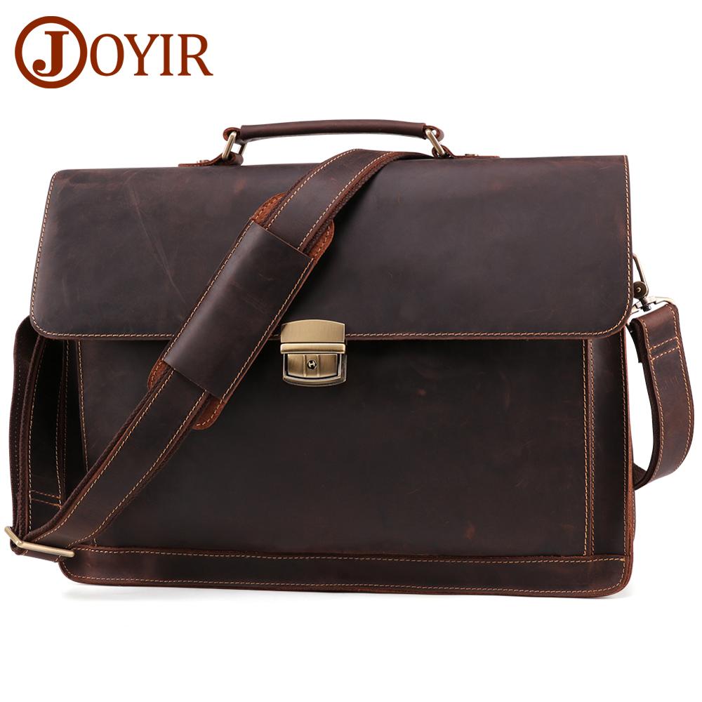 JOYIR Crazy Horse Genuine Leather Men&#39;s Briefcase Vintage Messenger Shoulder Bag Men&#39;s Business Laptop Handbag For Male 6393