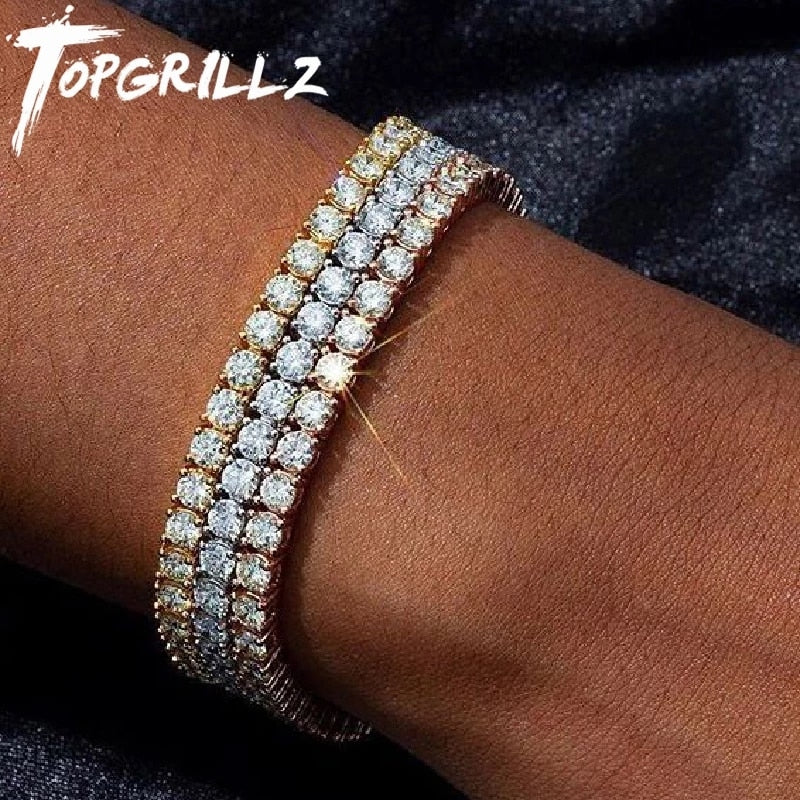 3mm-6mm Men’s/Women’s Tennis Bracelet with AAA+ Cubic Zirconia - Hip Hop Jewelry, Iced Out, 1 Row, Gold Color - CZ Charms Bracelet Perfect for Gifts