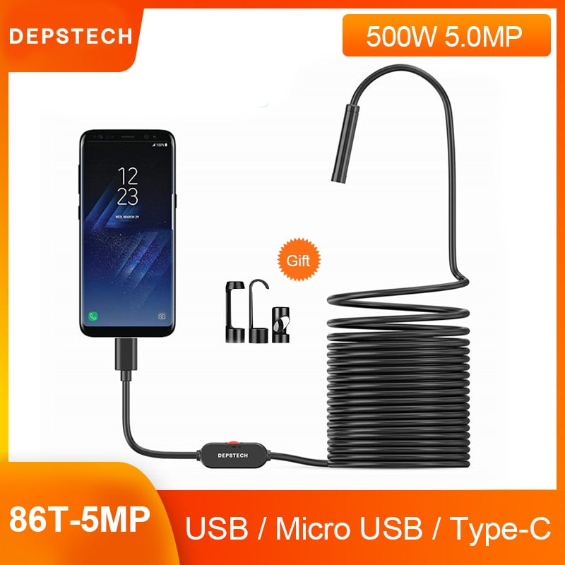 DEPSTECH USB / Wireless Endoscope Camera 5MP FHD Pipe Inspection Camera IP67 Waterproof Borescope Type C for Android PC MacBook