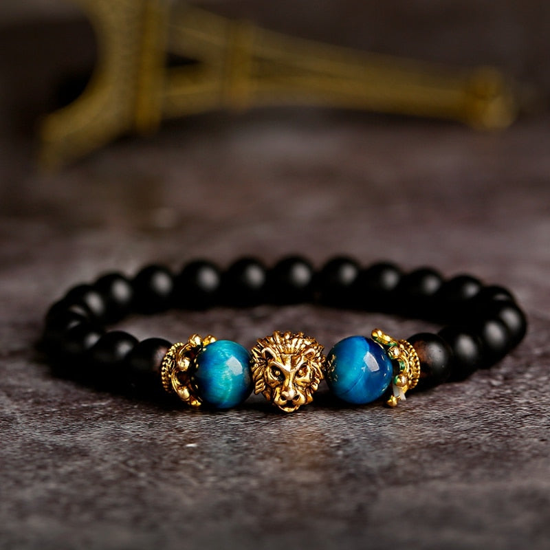 Classic Crown Lion Bracelet Men Fashion Tiger Eye Onyx Stone Handmade Beaded Charm Bracelet For Women Jewelry Pulsera Hombre