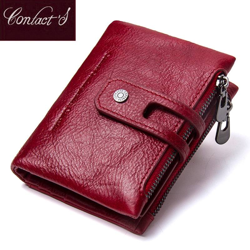 Contact'S Genuine Leather Fashion Short Wallet Women Zipper Mini RFID Blocking Coin Purse Card Holder Wallets for Women