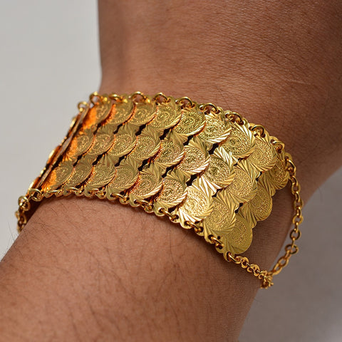 Gold Color Coins Bangles & Bracelets For Women Islamic Design Arab Middle Eastern Jewelry African Gifts.