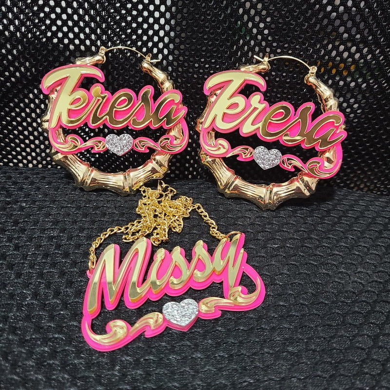 Big Bamboo Personalized Name Custom Earrings C4