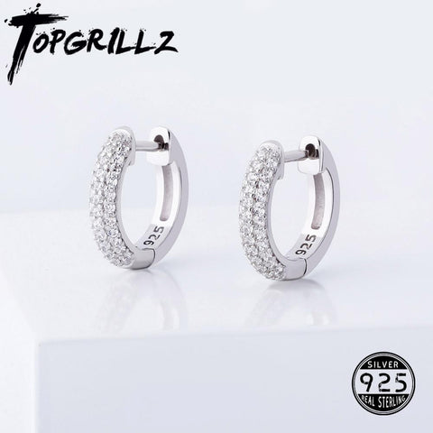 TOPGRILLZ 925 סטרלינג כסף 14mm עגול עגיל אייס מיקרו פייב מעוקב Zirconia עגילי היפ הופ תכשיטים מתנה עבור נשים