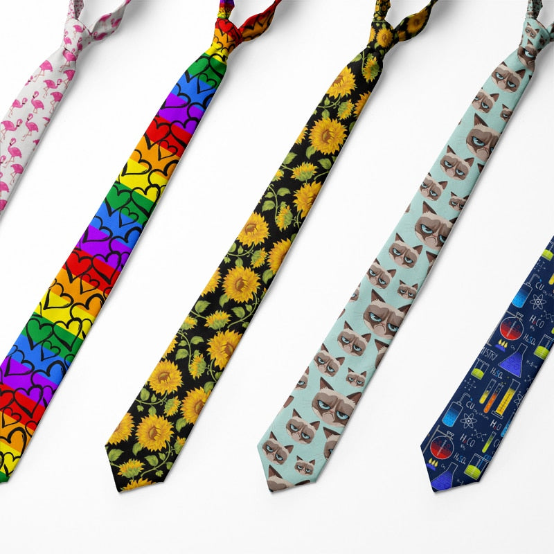 New Fashion Colorful Novel Science Symbol Accessories Necktie High Quality 8cm Men's Ties Suit Business Wedding Casual