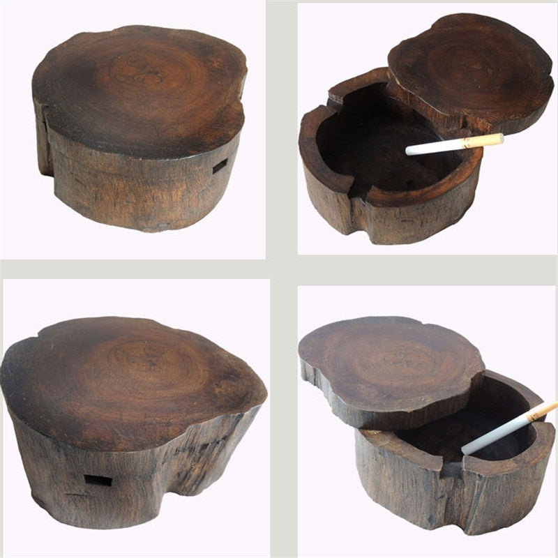 Crative Fashion Hot Selling Wood Color Southeast Asia Features Solid Wood Ashtray Personality Wooden With Lid Ashtray